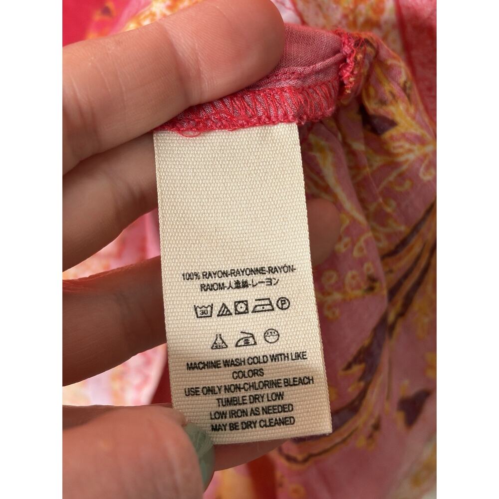 Free People Sunset Dreams Tunic Top in Pink Orange Boho V-Neck Bell Sleeve Sz M - Picture 3 of 4